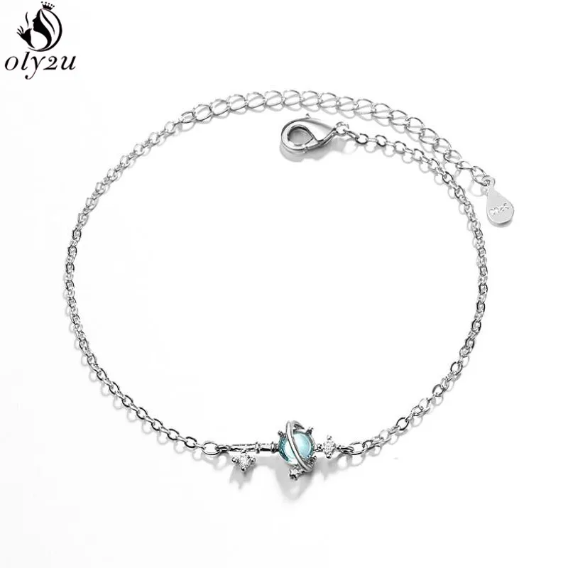 Браслет женский Универсальный с голубыми планетами и камнями | Украшения