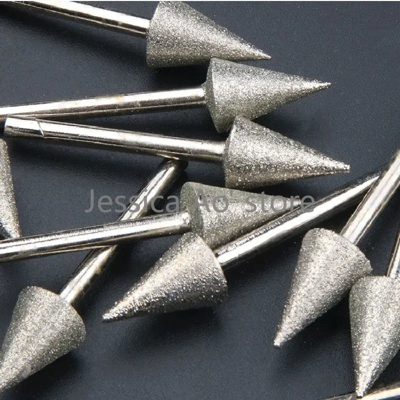 

10pcs 3-12mm Sharp Cone Shape Diamond Grinding Head Burr Cleaning Jade Carving Polishing Tool Stone Engraving Peeling Abrasives