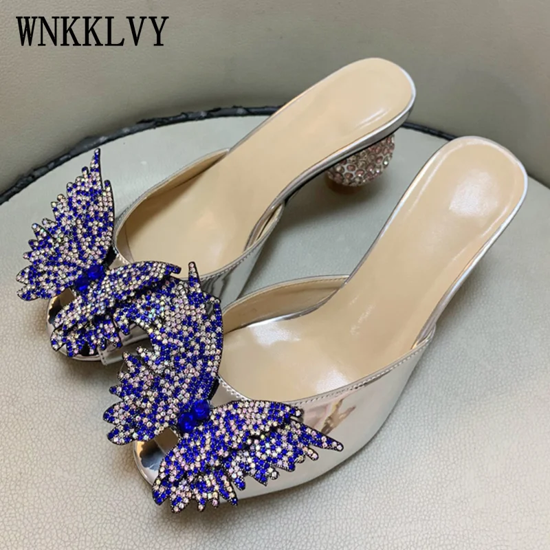 

Thick heel peep toe sandals women 2021Summer new bow knot decor patent leather slippers party banquet dress shoes pumps