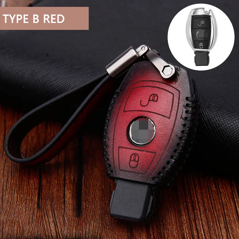 TYPE B RED SET Чехол для ключей в стиле ретро, брелок для ключей, брелок для Mercedes Benz AMG W203 W210 W211 W124 W202 W204 W205 W212 W176 CLS CLA - Название цвета: TYPE B RED SET