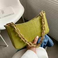 thick chain vintage shoulder bags for women stone pattern french style armpit women bag pu leather minimalist handbag clutches