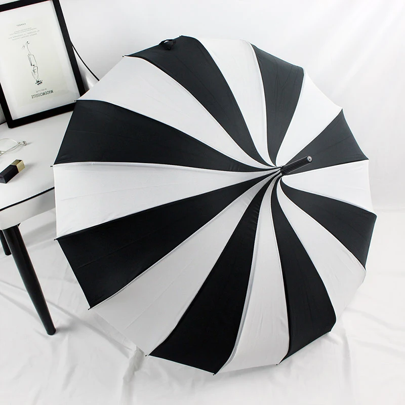 В черно белую полоску Длинная ручка зонта Женская классика пагода зонтик свадьбы