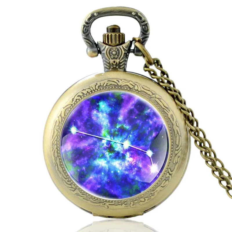 

Best Aries Zodiac Star Sign Design Bronze Vintage Quartz Pocket Watch Pendant Clock Watch Men Women Glass Dome Necklace Gifts