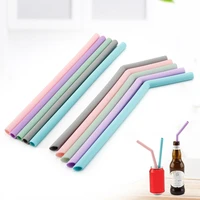 2pcs reusable silicone drinking straws food long flexible drink straws cocktail straight folding bar party straws household tool