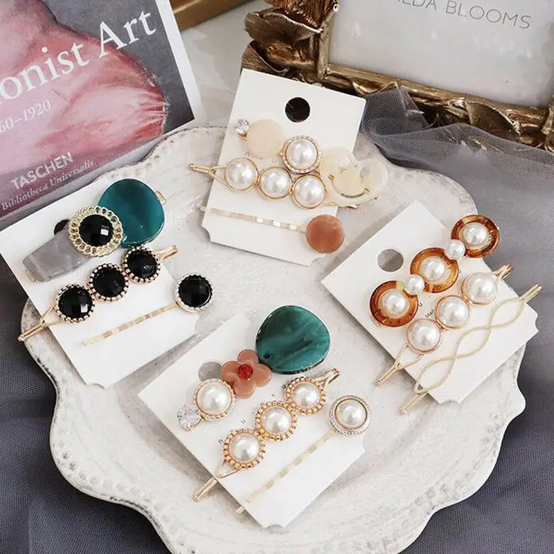 Модные жемчужные заколки для волос Ins набор женщин заколка пряжка золотые