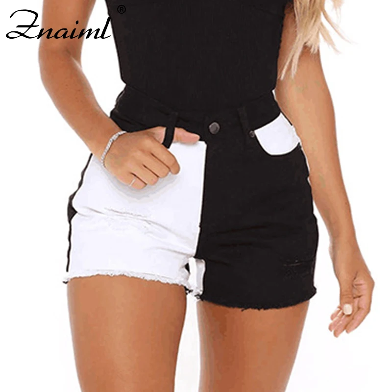 Znaiml Black White Patchwork Color Denim Shorts Women Fashion Summer Beach Female Slim Hight Waist Casual Streetwear Jean Pants