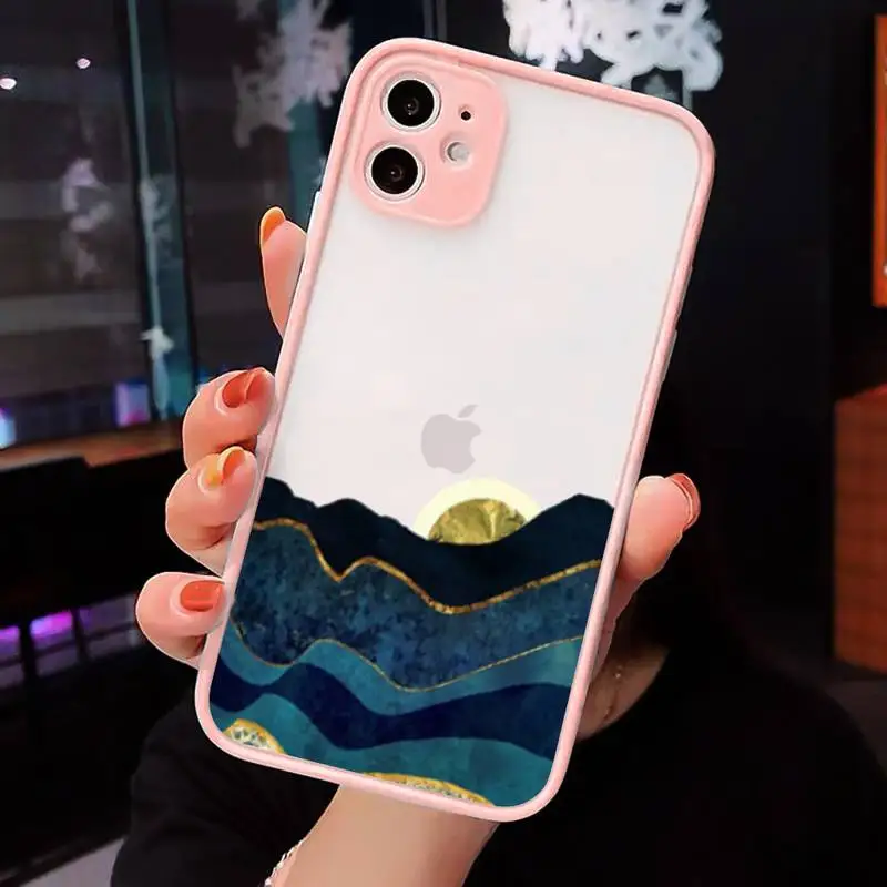 

Mountain Marble Moon pattern luxury Phone Cases funda matte transparent For iphone 7 8 11 12 plus mini x xs xr pro max cover