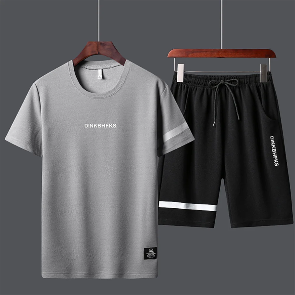 

DAILOU Men's Sets Summer Casual Tracksuit Men Print Short Sleeve T-shirt 2 Piece+Shorts Quick Drying Short Set Sportswear male