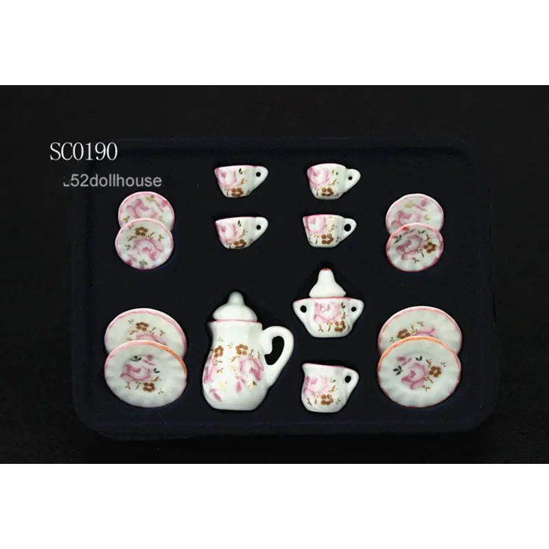 

1:12 Doll House Tableware Miniature Furniture 17 PCS Ceramic Tea Sets