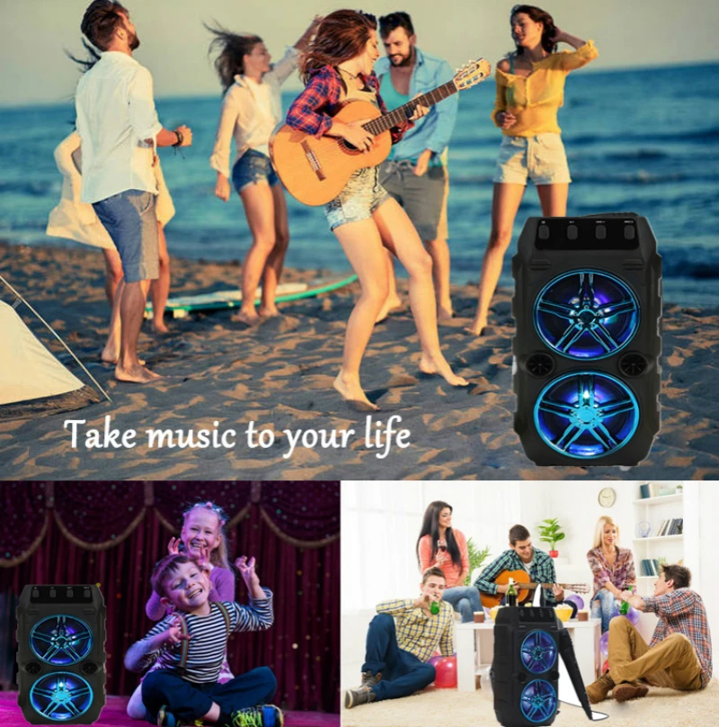 

Color Led Light Outdoor Portable Bluetooth Speaker Home Camping Party Stereo Sound Waterproof wireless Speaker With Microphone