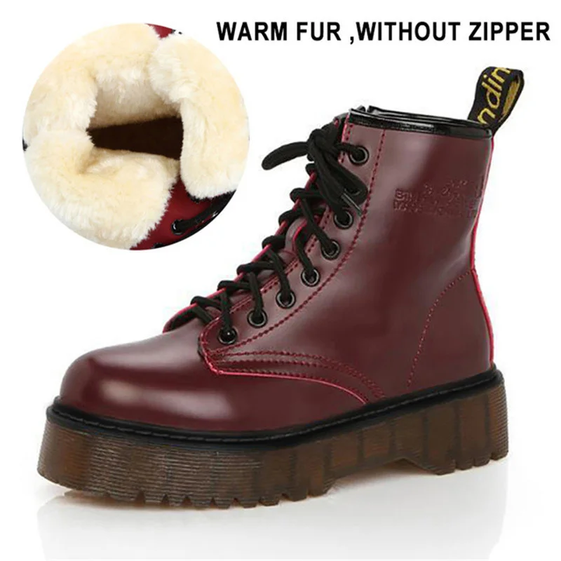 wine red fur QUANZIXUAN/женские ботинки высококачественные теплые зимние мотоботы на платформе женские ботильоны женские сапоги панк до лодыжек женская обувь - Цвет: wine red fur