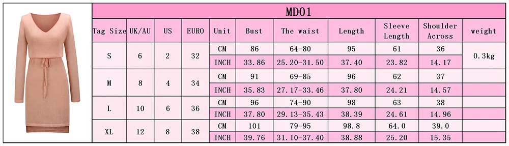 

Women Solid Long Sleeve Dress Knitted Sweater Dress V Neck Casual Party Dress Sexy Dress