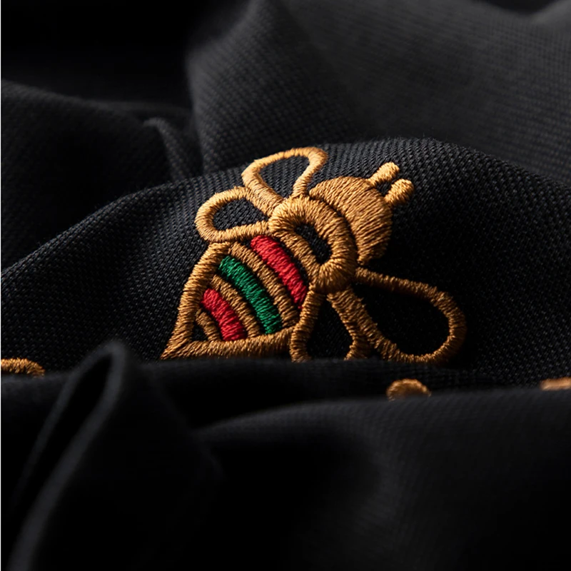 

Luxurious Bee Embroidered Polo Shirt Men's Short Sleeve Lapel Slim Sequin Smart Casual T-shirt Gold Black Poloshirt