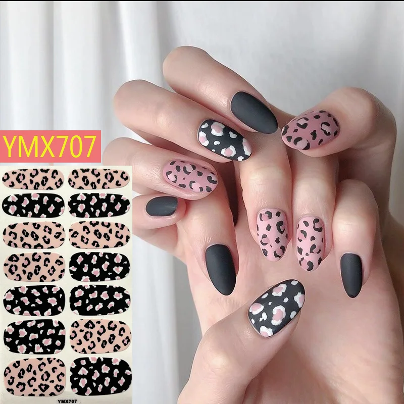 14tips Leopard Print Mixed Colors Nail Stickers Full Cover Strips DIY Fashion Self-Adhesive Tearable for Art Nails - купить по