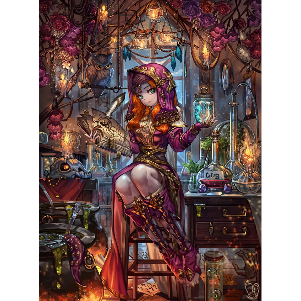 Алмазная живопись со стразами мультяшная фантазия босиная ведьма мозаика сделай