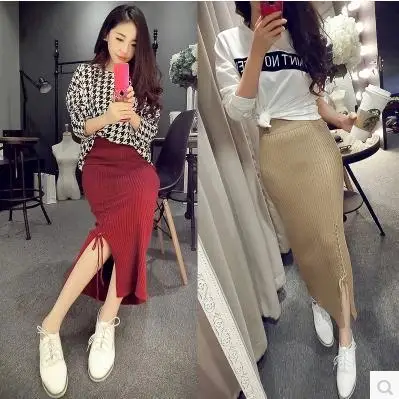 Women's skirt 2019 new wool knit bag hip side slit autumn and winter models | Женская одежда