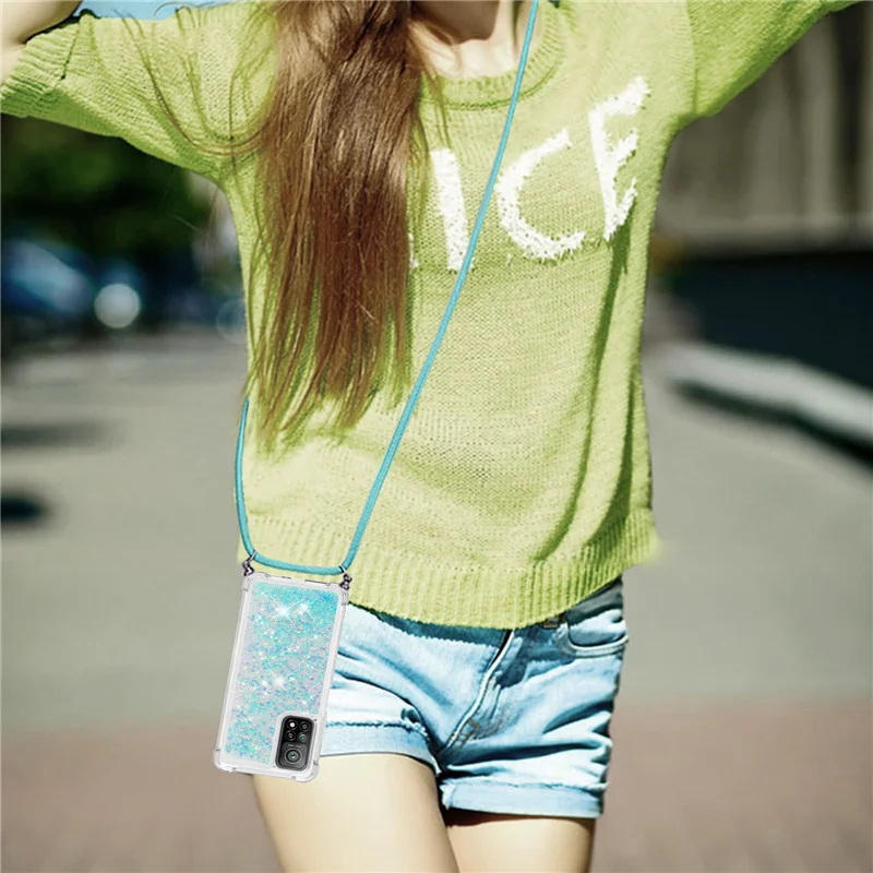 

Strap Lanyard Phone Case For Xiaomi Mi 11 10T Pro Poco M3 Redmi 9T 9 Power Cases Soft TPU Glitter Liquid Quicksand Back Cover