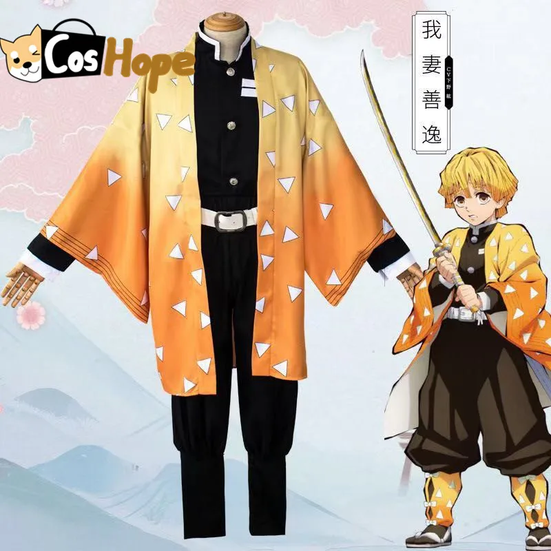 

Agatsuma Zenitsu Cosplay Costume Demon Slayer Cosplay Kimetsu no Yaiba Cosplay Demon Hunter Anime Japanese Kimono Halloween