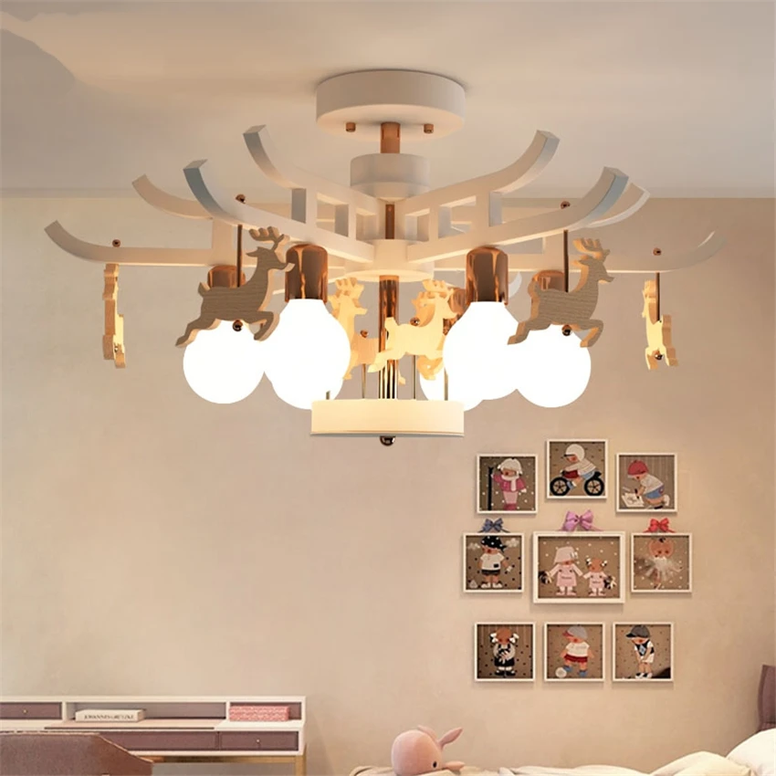 Мультяшные люстры с белым оленем для мальчиков и девочек детская лампа спальни