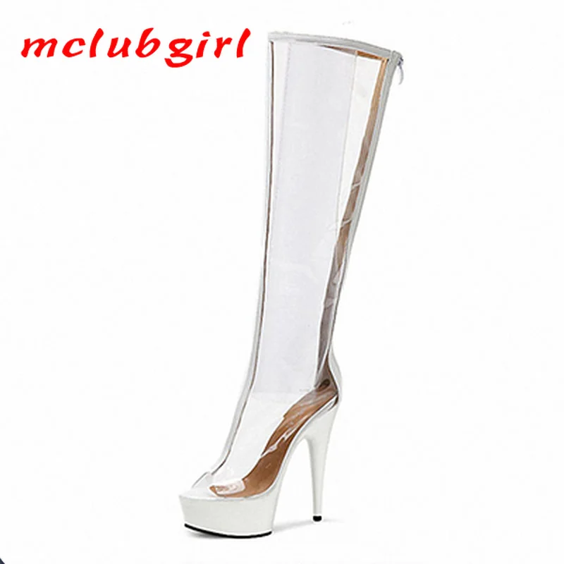 

Mclubgirl 13cm Heels Fashion Transparent High Boots Super High Heel Transparent Crystal Heel Nightclub Show Women's Shoes LYP