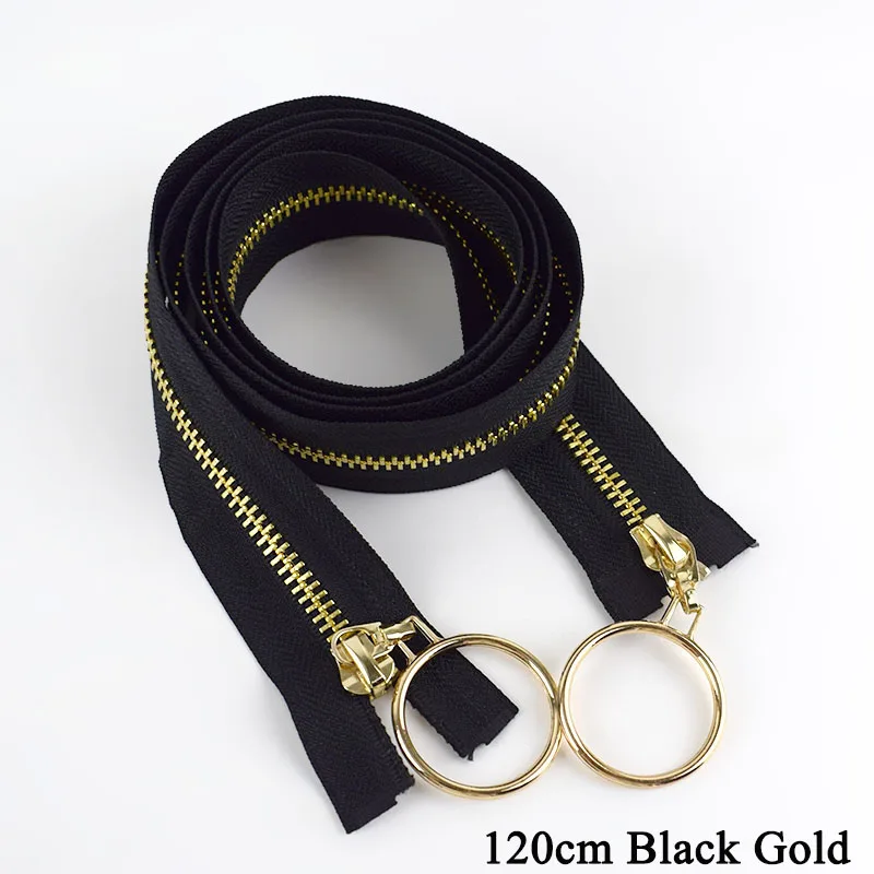 120cm black gold Meetee 5#85 см 120 см Металлические молнии открытый конец двойной/sigle кольцо Ползунки молния для шитья пальто куртка молния одежда аксессуары - Цвет: 120cm black gold