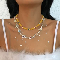 ethnic flower necklace women girl choker resin imitation pearl exaggerated colorful beaded charm clavicle necklaces jewelry gift