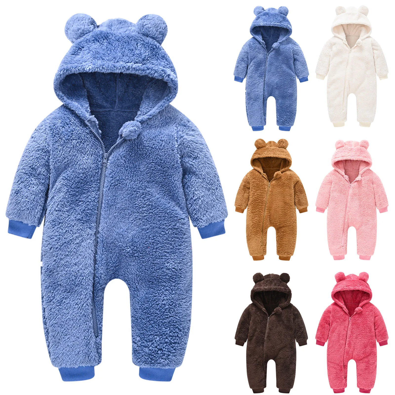 

Infant Fleece Hoodie Jacket Winter Warm Jacket Cute Bear Ear Zipper Jumpsuit комплекты одежды vestidos детская одежда
