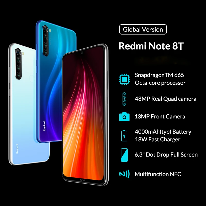 Глобальная версия Xiaomi Redmi Note 8T 3 ГБ ОЗУ 32 Гб ПЗУ NFC мобильный телефон 48MP