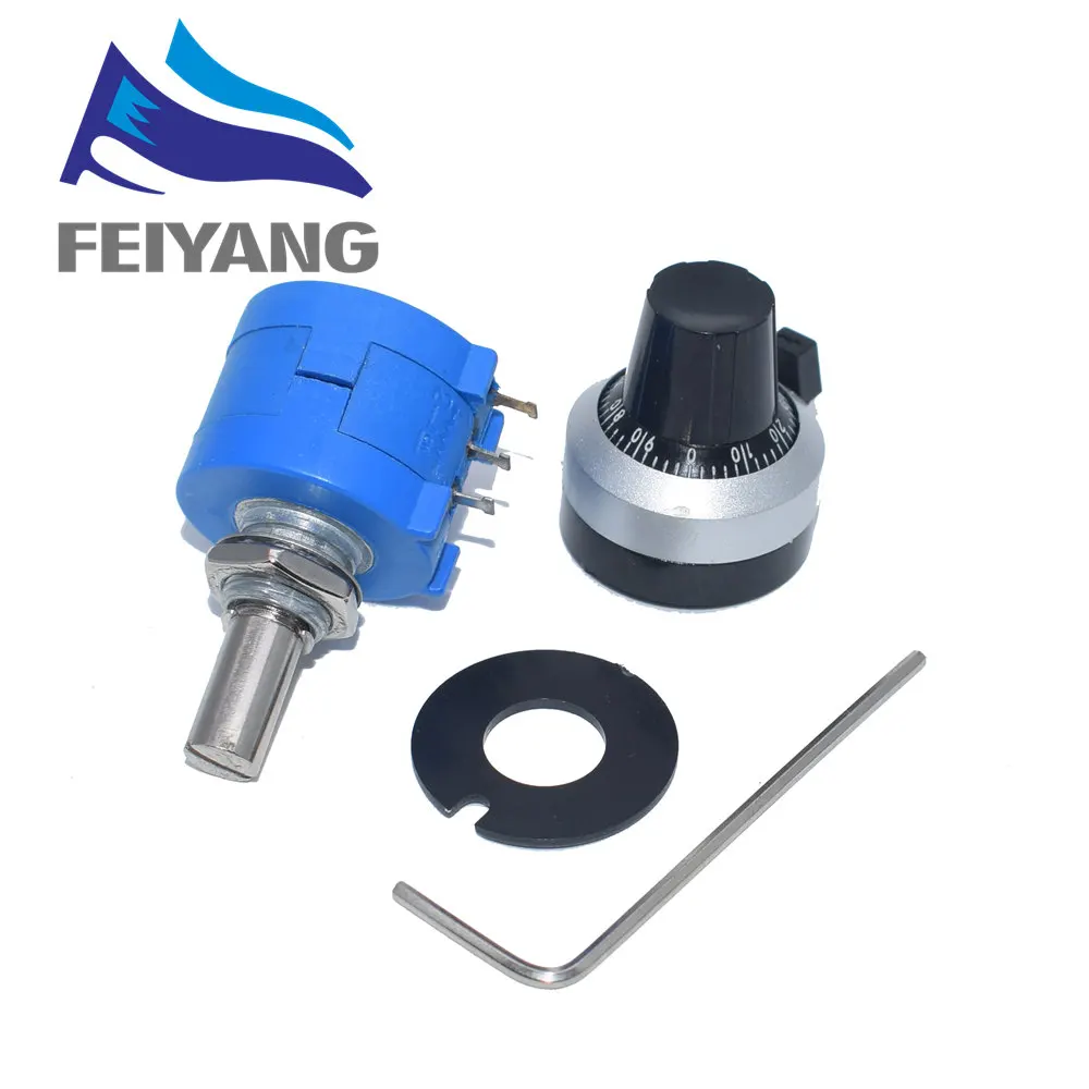 3590S-2-103L 3590S 10K ohm Precision Multiturn Potentiometer 10 Ring Adjustable Resistor+ Turns Counting Dial Rotary Knob