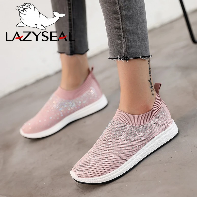 Женские туфли с кристаллами Lazyseal сетчатая обувь на плоской подошве яркие
