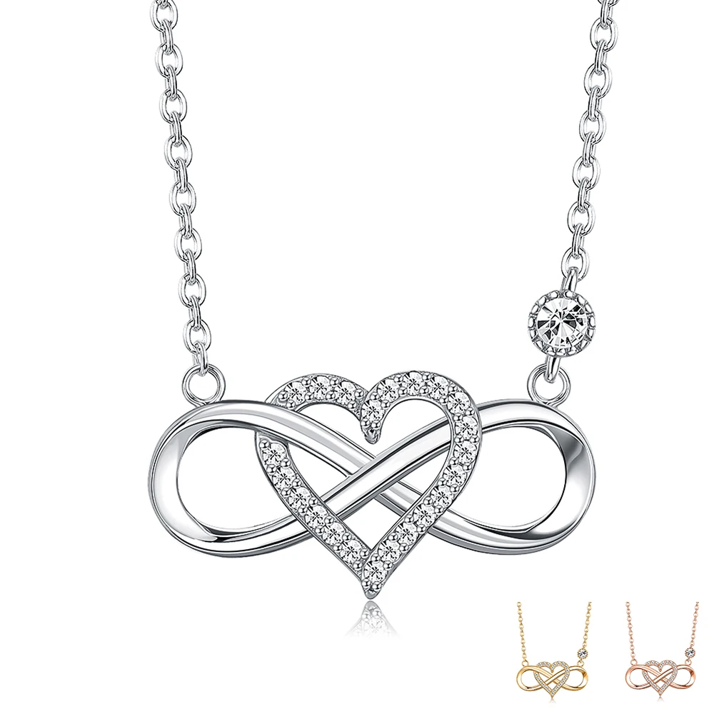 

INALIS Express Infinite Love Lovers Necklace For Women Inlay Cubic Zircon Real 925 Sterling Silver Pendent Necklace Fine Jewelry