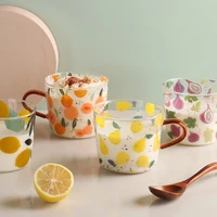 500mlheat resistant glass cups with handle high boron silicon domestic fruit print mugs pattern mug yogurt oatmeal breakfast cup