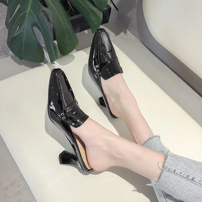 Тапочки с квадратным носом на высоком каблуке Женские элегантные туфли без