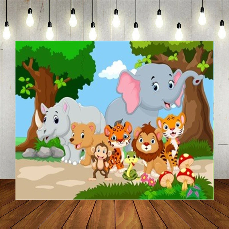 

Реквизит для фотостудии Nitree Виниловый фон для фотосъемки мультяшный Лес Животные группа Тигр обезьяна детский день рождения украшение