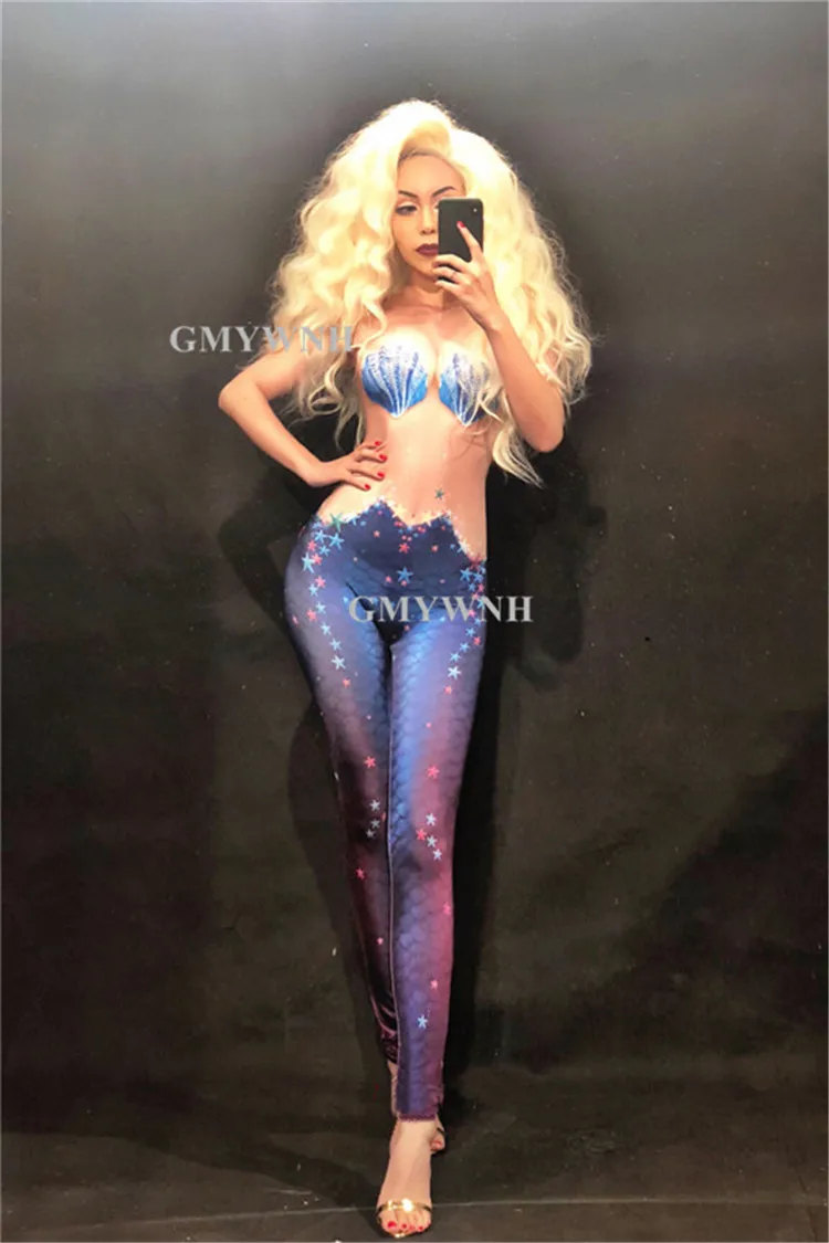 X96 женский сексуальный комбинезон с 3d принтом синий стрейчевое платье для танцев