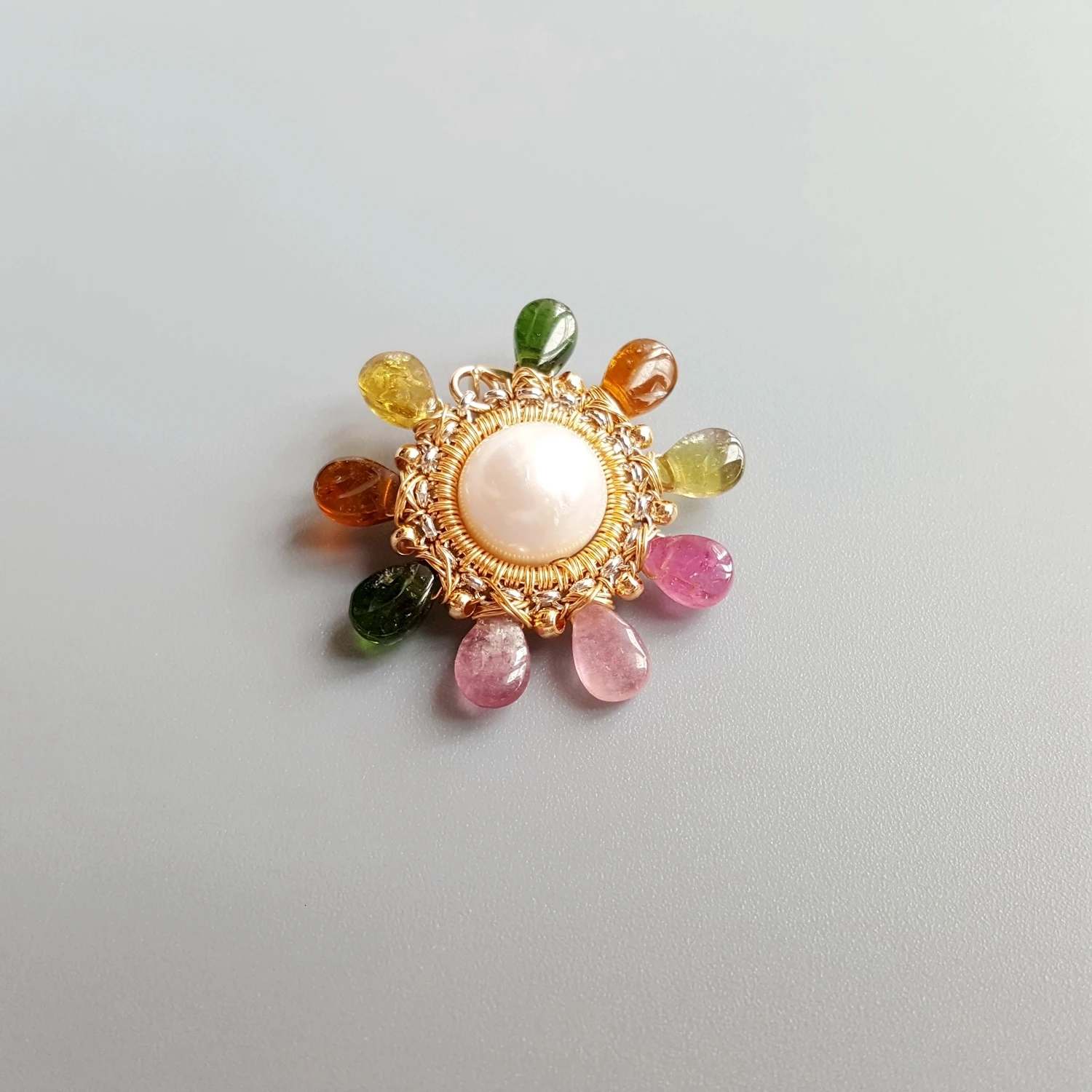 LiiJi Unique Genuine Stone Tourmalines Diopsides Pearl Pendant S925 Sterling Silver Planet Series Handmade Double Color Pendant