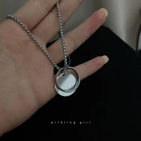 stainless steel tide male on the neck chains cool street style korean version double ring pendant necklace women fashion simple
