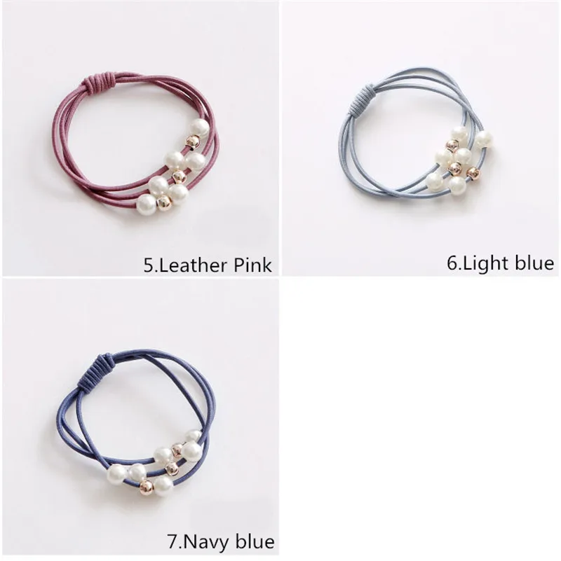 

New Hair Band Headwear Hair Rope 4 Pieces Adult Girl Simple Rubber Band Women's Small Fresh Hair Accessories Three in One Pearl