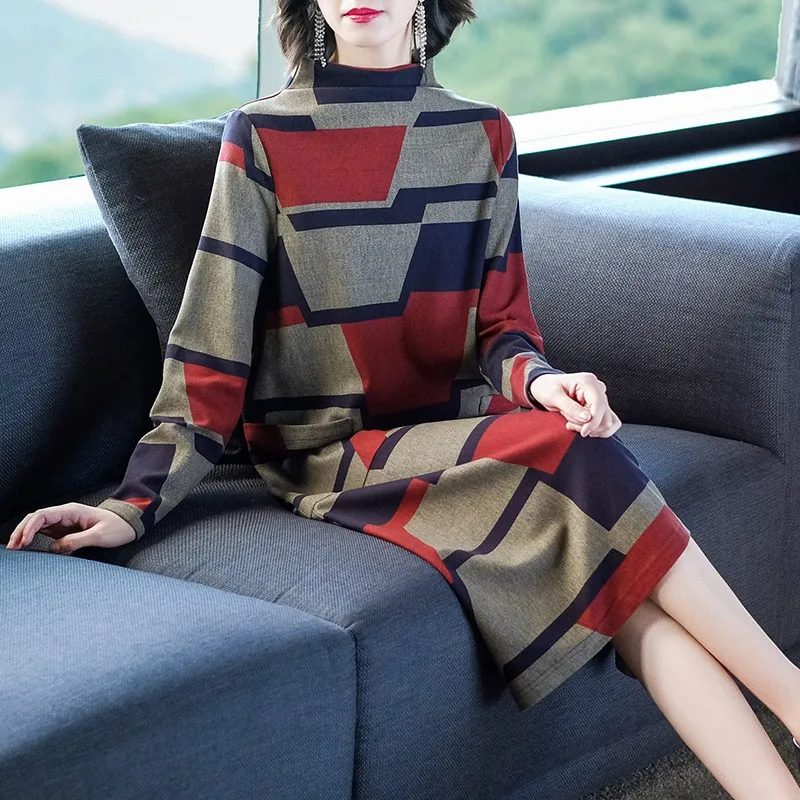 Женский пуловер Водолазка с длинными рукавами платье осень зима лоскутное