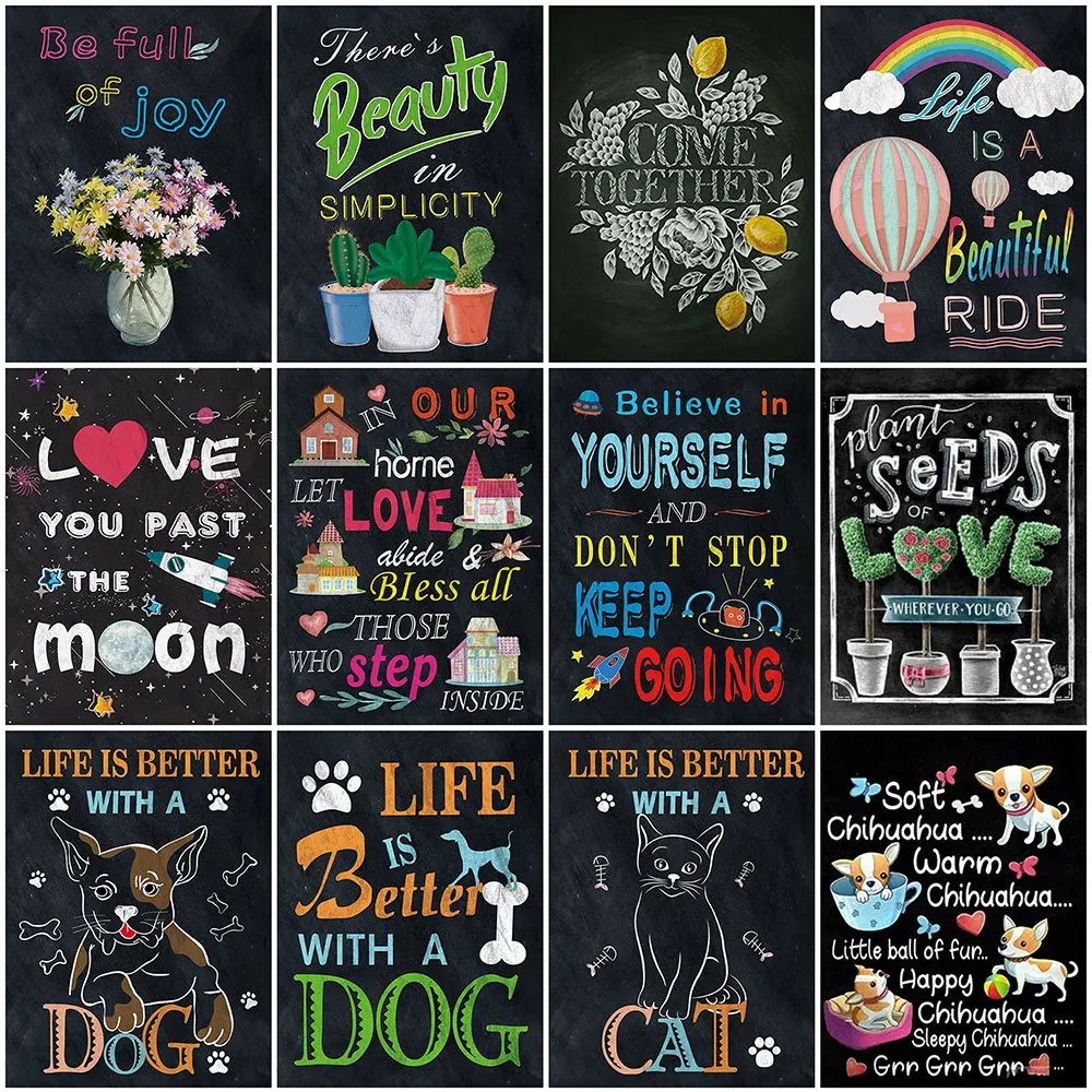 

MomoArt DIY Diamond Mosaic Blackboard Word Picture Rhinestone Diamond Painting Text Cross Stitch Embroidery Cartoon Home Decor