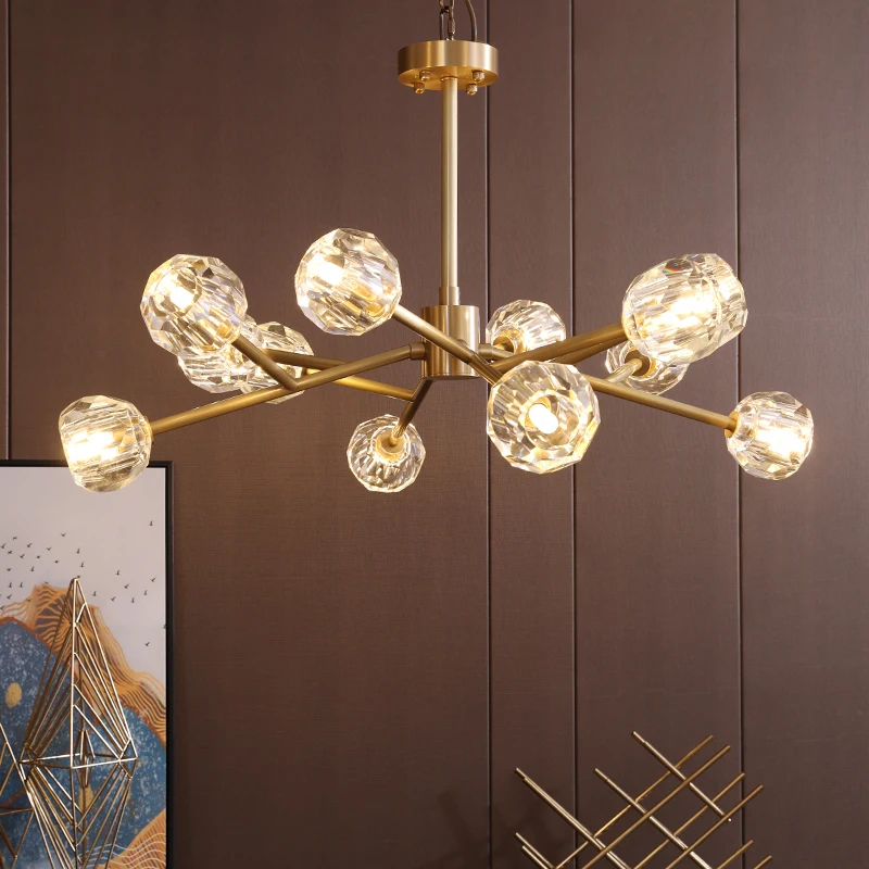 

Postmodern American copper Crystal chandelier lighting and Luxury Dining Room lustre Magic Bean Molecular hanging Lamps lustres