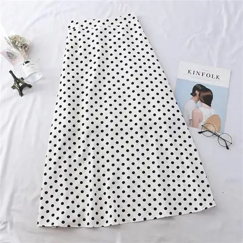 skirt women Для женщин Высокая талия юбка в горошек элегантные средней длины юбки Обёрточная бумага из шифона в горошек юбка корейской моды для беременных женщин - Цвет: skirt women