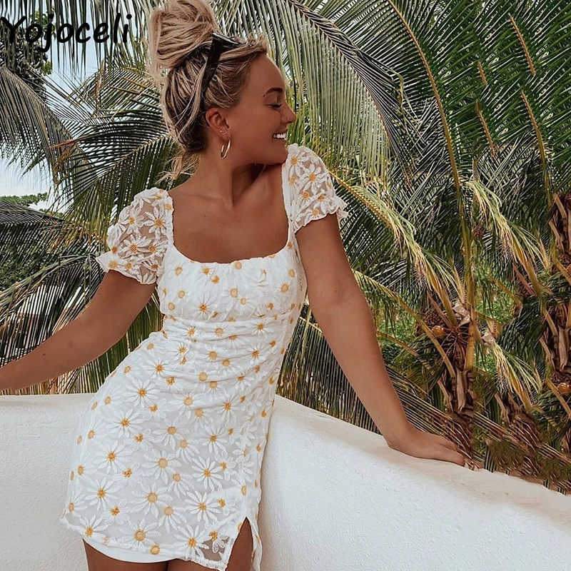 Сексуальное Белое Кружевное облегающее платье Yojoceli с цветочным рисунком женское