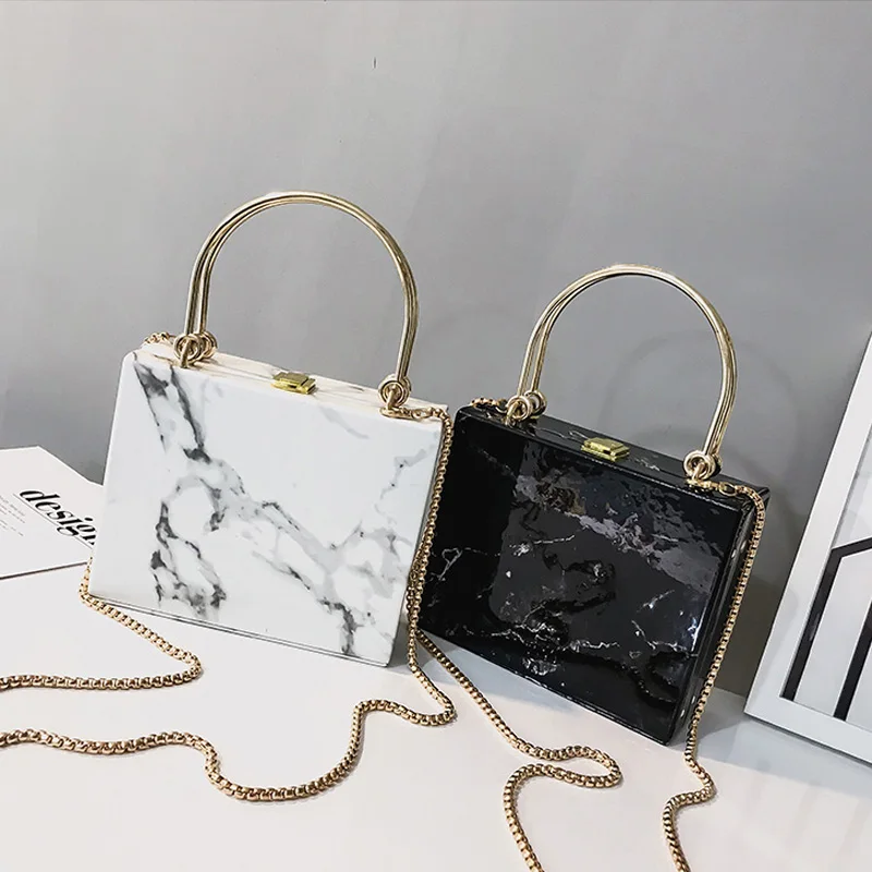 Ladies Evening Clutch Purse Fashion Marble Box Handbag Designer Chain One Shoulder Messenger Bag Luxury Pu Leather