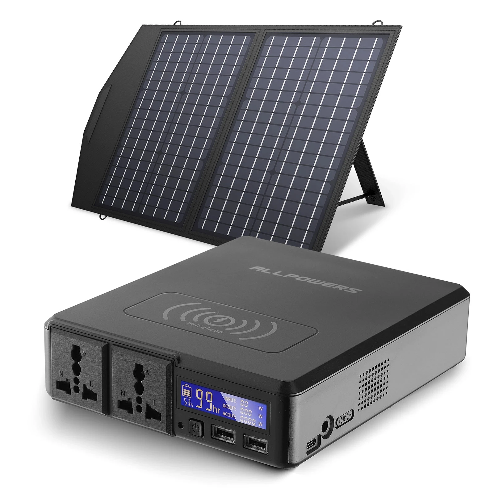 

ALLPOWERS Portable Power Station, 154Wh 41600mAh Mobile Wireless Emergency Backup Power With 18V60W Foldable Solar Panel Charger