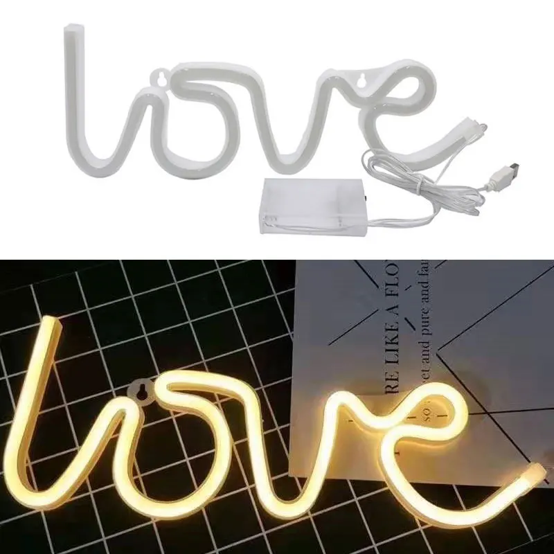 

LED Neon Lights Love Shape Night Light Sign Lamp Battery USB Double Powered Nightlight for Indoor Christmas Wedding Birthday