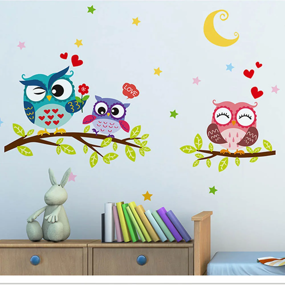 Фото Настенные наклейки с деревьями и совами настенные для детской комнаты спальни