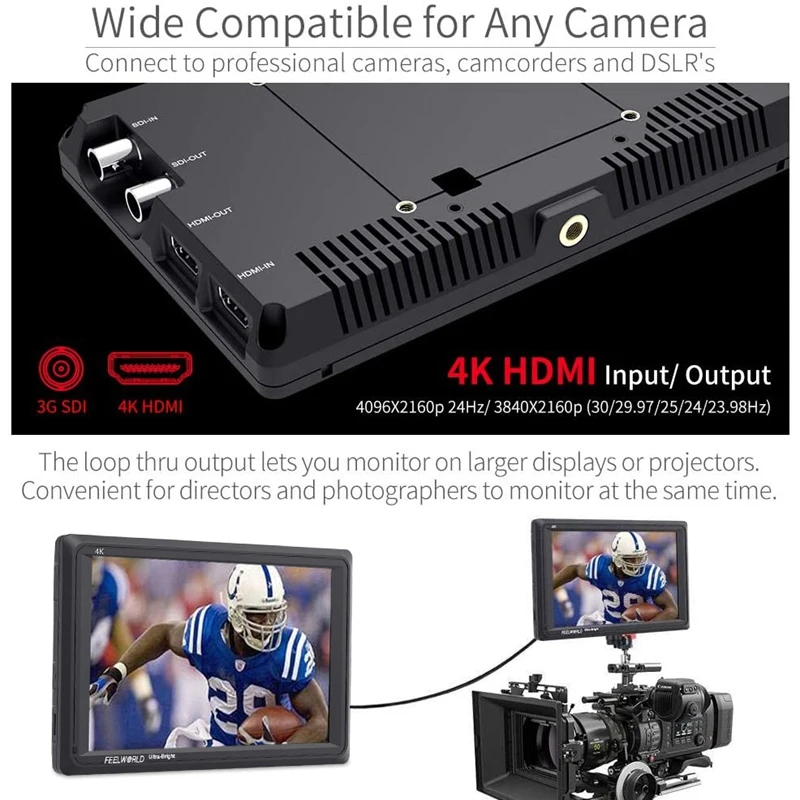 

FEELWORLD FW279S 7 Inch Ultra Bright 2200Nit DSLR Camera Field Monitor Full HD 1920X1200 3G SDI 4K HDMI Input Output