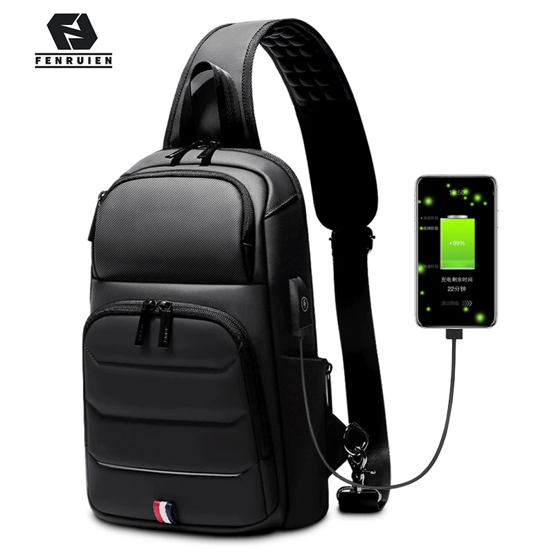 fenruien crossbody bag for men waterproof usb charging shoulder messenger bags male short trip chest bag fit for 9 7 inch ipad free global shipping