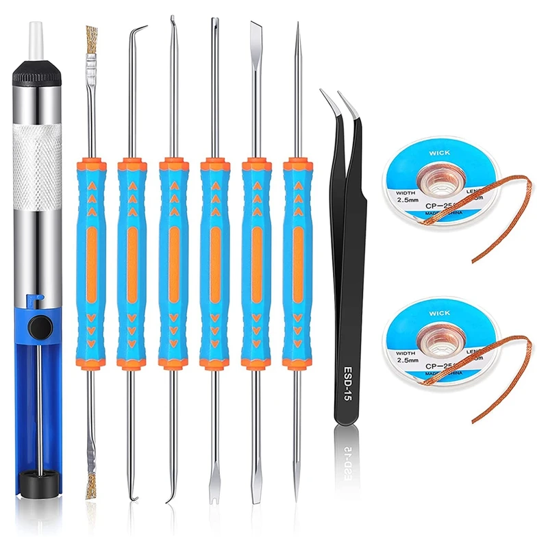 

10 Soldering Accessories Kit Double Sided Soldering Assist Aid Repair Tool Solder Sucker Desoldering Vacuum Pump Kit Set